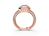 Rose gold Fancy Pink Asscher  Cut Halo Diamond Pave Band Ring with Four-Prong Setting_3