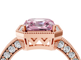 Rose gold Fancy Pink Asscher  Cut Halo Diamond Pave Band Ring with Four-Prong Setting_4