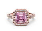 Rose gold Fancy Pink Asscher  Cut Halo Diamond Pave Band with Four-Prong Setting_17