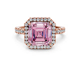 Rose gold Fancy Pink Asscher Cut Halo Diamond Pave Band with Prong Setting