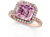 Rose gold Fancy Pink Asscher Cut Halo Diamond Pave Band with Prong Setting_1