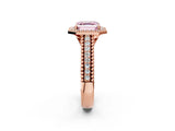 Rose gold Fancy Pink Asscher Cut Halo Diamond Ring with Beaded Split Shank and Four-Prong Setting_2