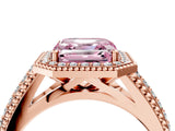 Rose gold Fancy Pink Asscher Cut Halo Diamond Ring with Beaded Split Shank and Four-Prong Setting_4