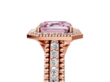 Rose gold Fancy Pink Asscher Cut Halo Diamond Ring with Beaded Split Shank and Four-Prong Setting_5