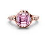 Rose gold Fancy Pink Asscher  Cut Halo Diamond Ring with Channel Set Band and Four-Prong Setting_45