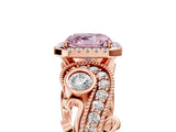 Rose gold Fancy Pink Asscher Cut Halo Diamond Ring with Milgrain and Bezel Accents on a Split Shank Band_17