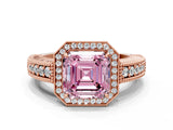 Rose gold Fancy Pink Asscher  Cut Halo Diamond Ring with Pavé Band and Four-Prong Setting_29
