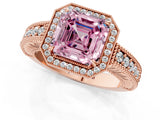 Rose gold Fancy Pink Asscher  Cut Halo Diamond Ring with Pavé Band and Four-Prong Setting_30