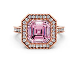 Rose gold Fancy Pink Asscher  Cut Halo Diamond Ring with Pavé Band and Milgrain Prong Setting_54