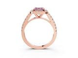 Rose gold Fancy Pink Asscher Cut Halo Diamond Ring with Pavé Band and Three-Prong Setting_3