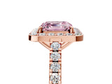 Rose gold Fancy Pink Asscher Cut Halo Diamond Ring with Pavé Band and Three-Prong Setting_5