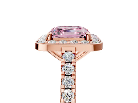 Rose gold Fancy Pink Asscher Cut Halo Diamond Ring with Pavé Band and Three-Prong Setting_5
