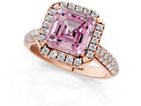 Rose gold Fancy Pink Asscher Cut Halo Diamond Ring with Pavé Band_1
