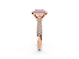 Rose gold Fancy Pink Asscher Cut Halo Diamond Ring with Pavé Band_2