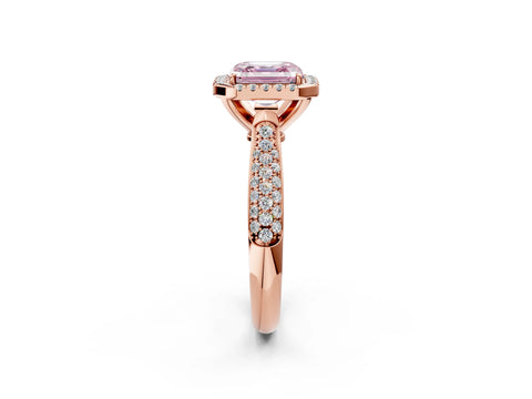 Rose gold Fancy Pink Asscher Cut Halo Diamond Ring with Pavé Band_2