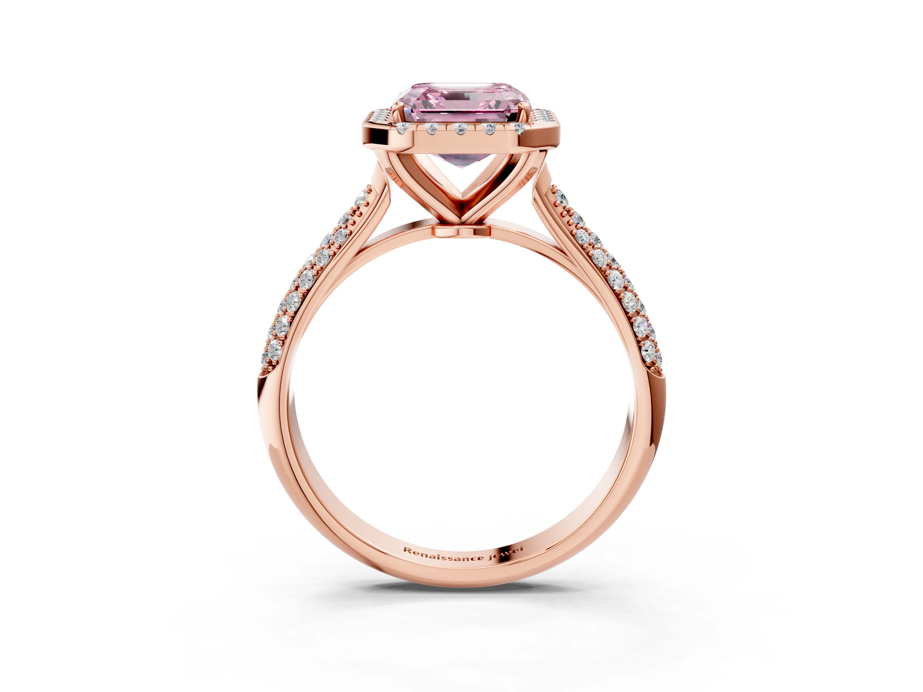 Rose gold Fancy Pink Asscher Cut Halo Diamond Ring with Pavé Band_3