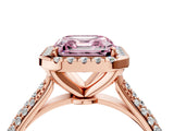 Rose gold Fancy Pink Asscher Cut Halo Diamond Ring with Pavé Band_4