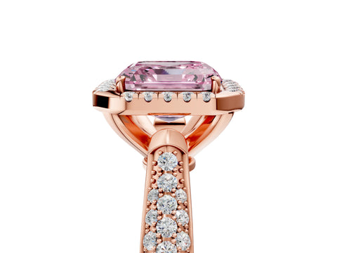 Rose gold Fancy Pink Asscher Cut Halo Diamond Ring with Pavé Band_5