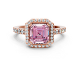 Rose gold Fancy Pink Asscher  Cut Halo Diamond Ring with Pave Band and Four-Prong Setting_17