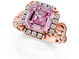 Rose gold Fancy Pink Asscher  Cut Halo Diamond Ring with Scrollwork Band and Four-Prong Setting_1