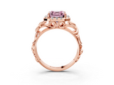Rose gold Fancy Pink Asscher  Cut Halo Diamond Ring with Scrollwork Band and Four-Prong Setting_3