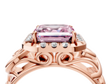 Rose gold Fancy Pink Asscher  Cut Halo Diamond Ring with Scrollwork Band and Four-Prong Setting_4
