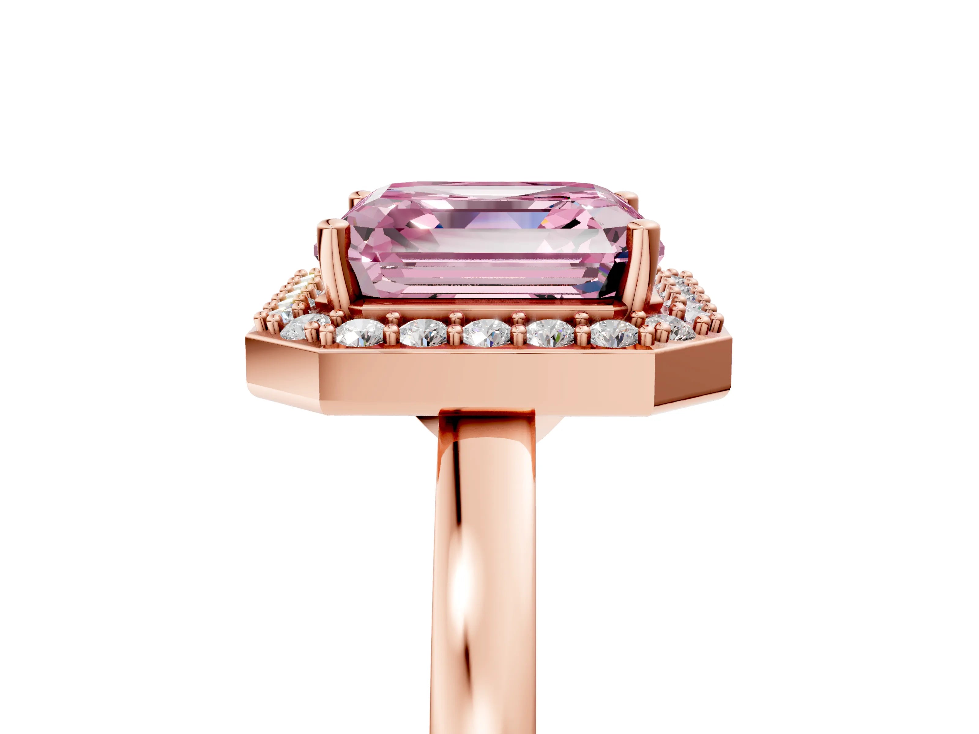 Rose gold Fancy Pink Asscher Cut Halo Diamond Ring with Solitaire Band and Prong Setting_5