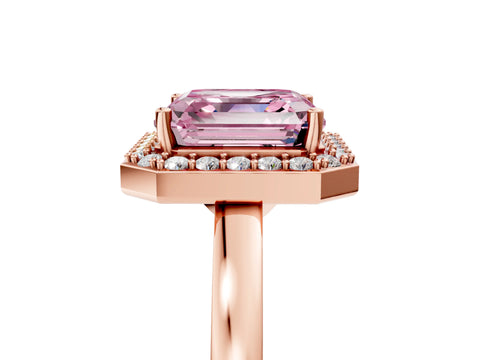 Rose gold Fancy Pink Asscher Cut Halo Diamond Ring with Solitaire Band and Prong Setting_5
