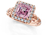 Rose gold Fancy Pink Asscher Cut Halo Diamond Solitaire with Filigree Band and Four-Prong Setting_1