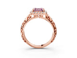 Rose gold Fancy Pink Asscher Cut Halo Diamond Solitaire with Filigree Band and Four-Prong Setting_3