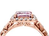 Rose gold Fancy Pink Asscher Cut Halo Diamond Solitaire with Filigree Band and Four-Prong Setting_4