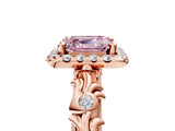 Rose gold Fancy Pink Asscher Cut Halo Diamond Solitaire with Filigree Band and Four-Prong Setting_5