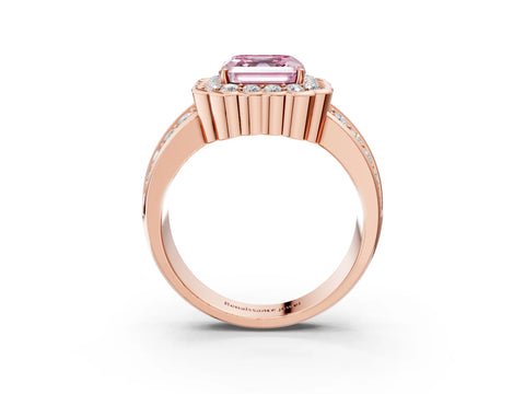 Rose gold Fancy Pink Asscher Cut Halo Diamond Split Shank Ring with Scalloped Prong Setting_3