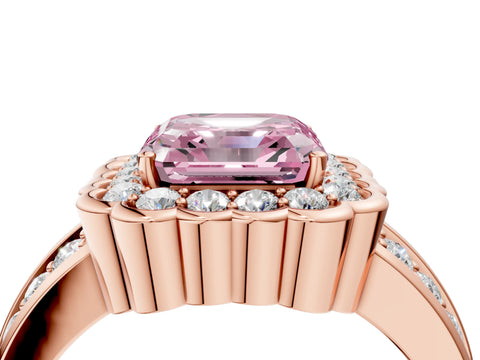 Rose gold Fancy Pink Asscher Cut Halo Diamond Split Shank Ring with Scalloped Prong Setting_4