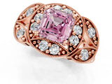 Rose gold Fancy Pink Asscher Cut Halo Milgrain Diamond Engagement Ring with Leaf Band and Four-Prong Setting_1