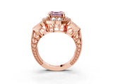 Rose gold Fancy Pink Asscher Cut Halo Milgrain Diamond Engagement Ring with Leaf Band and Four-Prong Setting_3