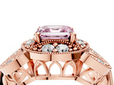 Rose gold Fancy Pink Asscher Cut Halo Milgrain Diamond Engagement Ring with Leaf Band and Four-Prong Setting_4
