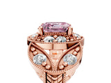 Rose gold Fancy Pink Asscher Cut Halo Milgrain Diamond Engagement Ring with Leaf Band and Four-Prong Setting_5