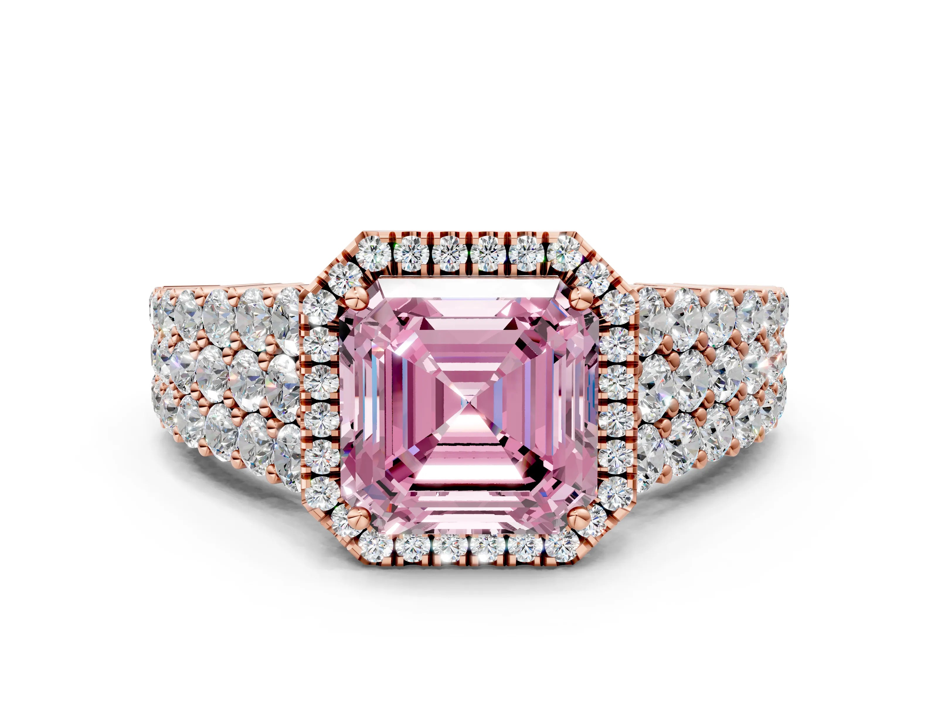 Rose gold Fancy Pink Asscher Cut Halo Pavé Diamond Engagement Ring with Split Shank and Four-Prong Setting_3