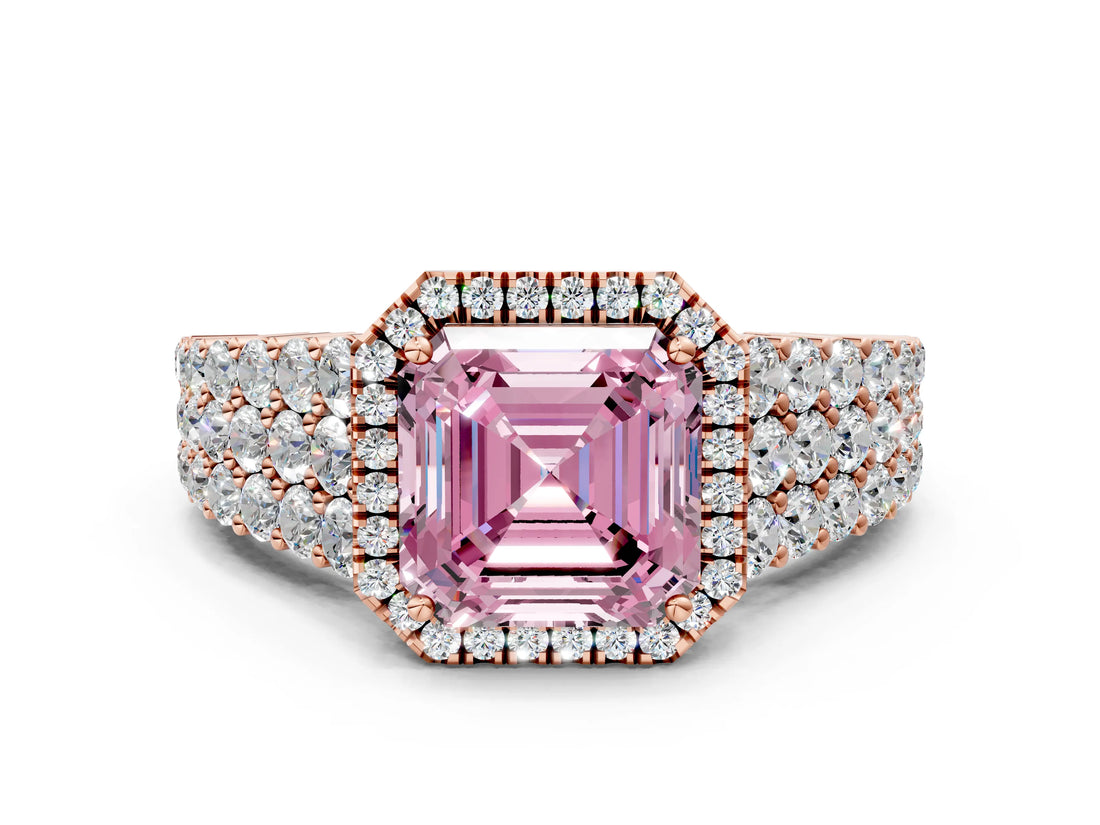 Rose gold Fancy Pink Asscher Cut Halo Pavé Diamond Engagement Ring with Split Shank and Four-Prong Setting_3