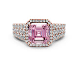Rose gold Fancy Pink Asscher Cut Halo Pavé Diamond Engagement Ring with Split Shank and Four-Prong Setting_3