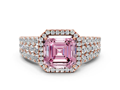Rose gold Fancy Pink Asscher Cut Halo Pavé Diamond Engagement Ring with Split Shank and Four-Prong Setting_3