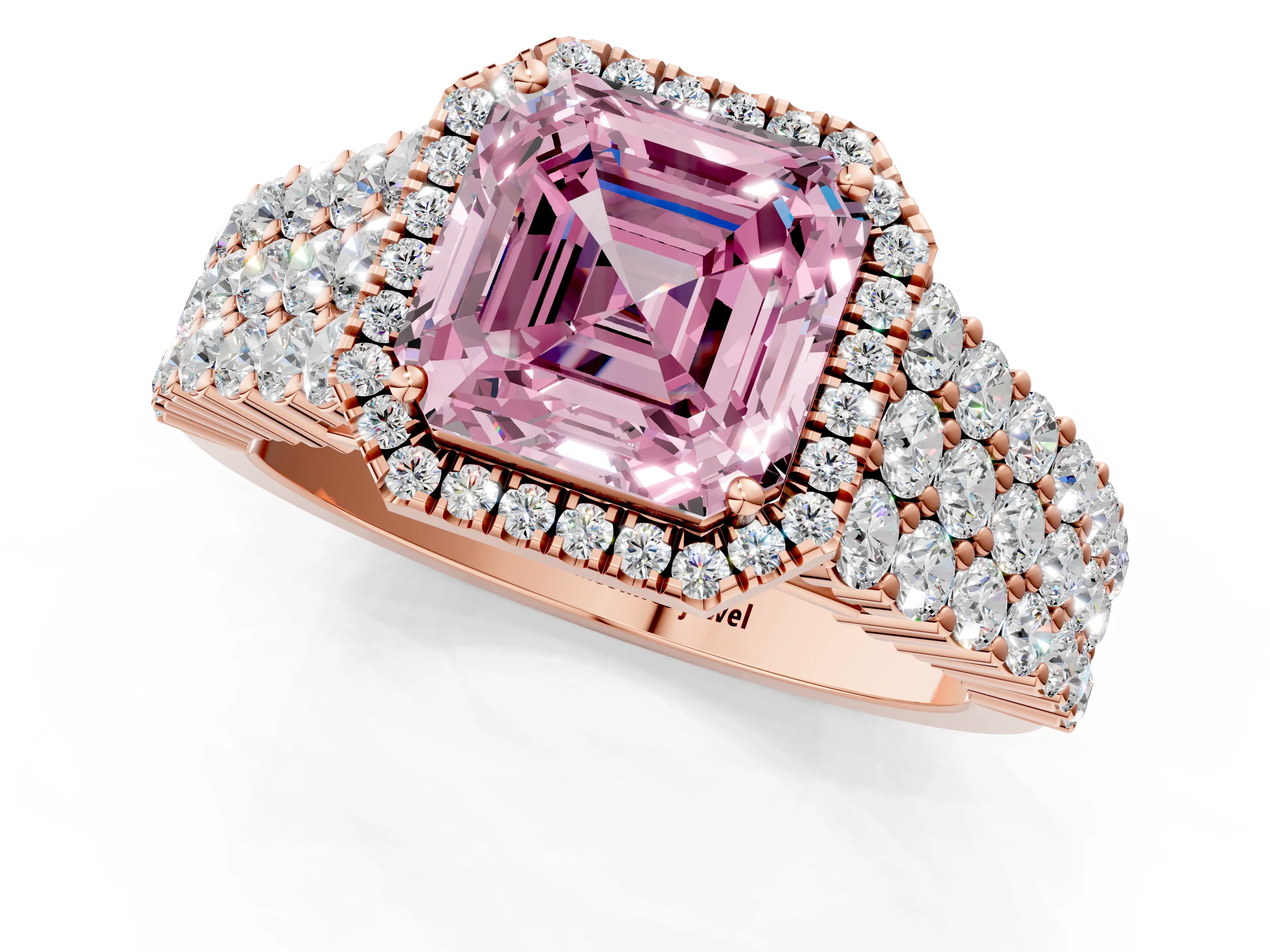 Rose gold Fancy Pink Asscher Cut Halo Pavé Diamond Engagement Ring with Split Shank and Four-Prong Setting_4