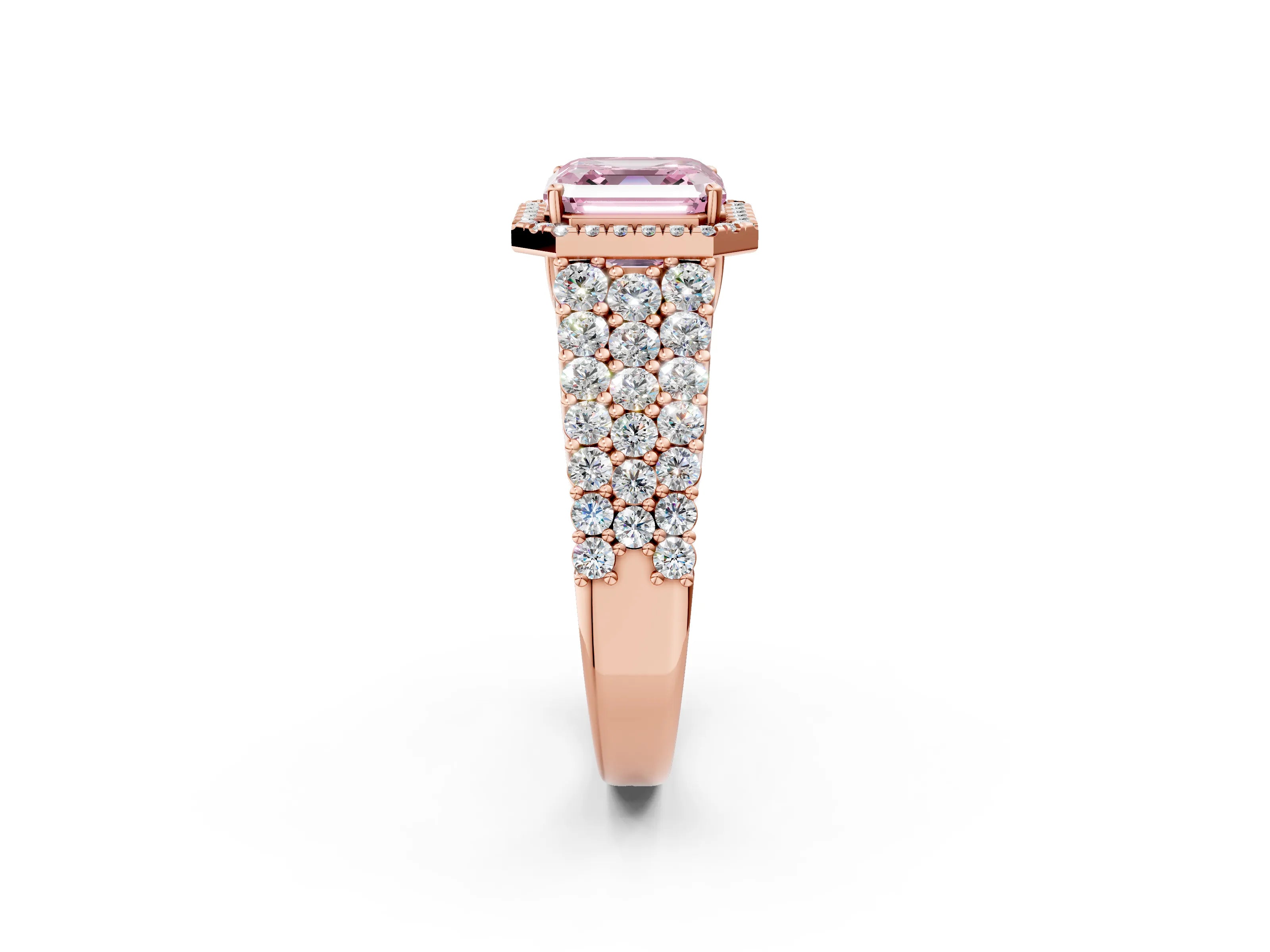 Rose gold Fancy Pink Asscher Cut Halo Pavé Diamond Engagement Ring with Split Shank and Four-Prong Setting_5