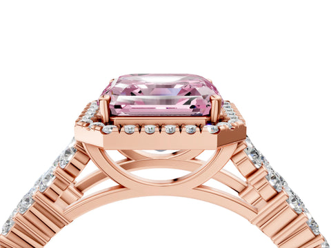 Rose gold Fancy Pink Asscher Cut Halo Pavé Diamond Engagement Ring with Split Shank and Four-Prong Setting_7