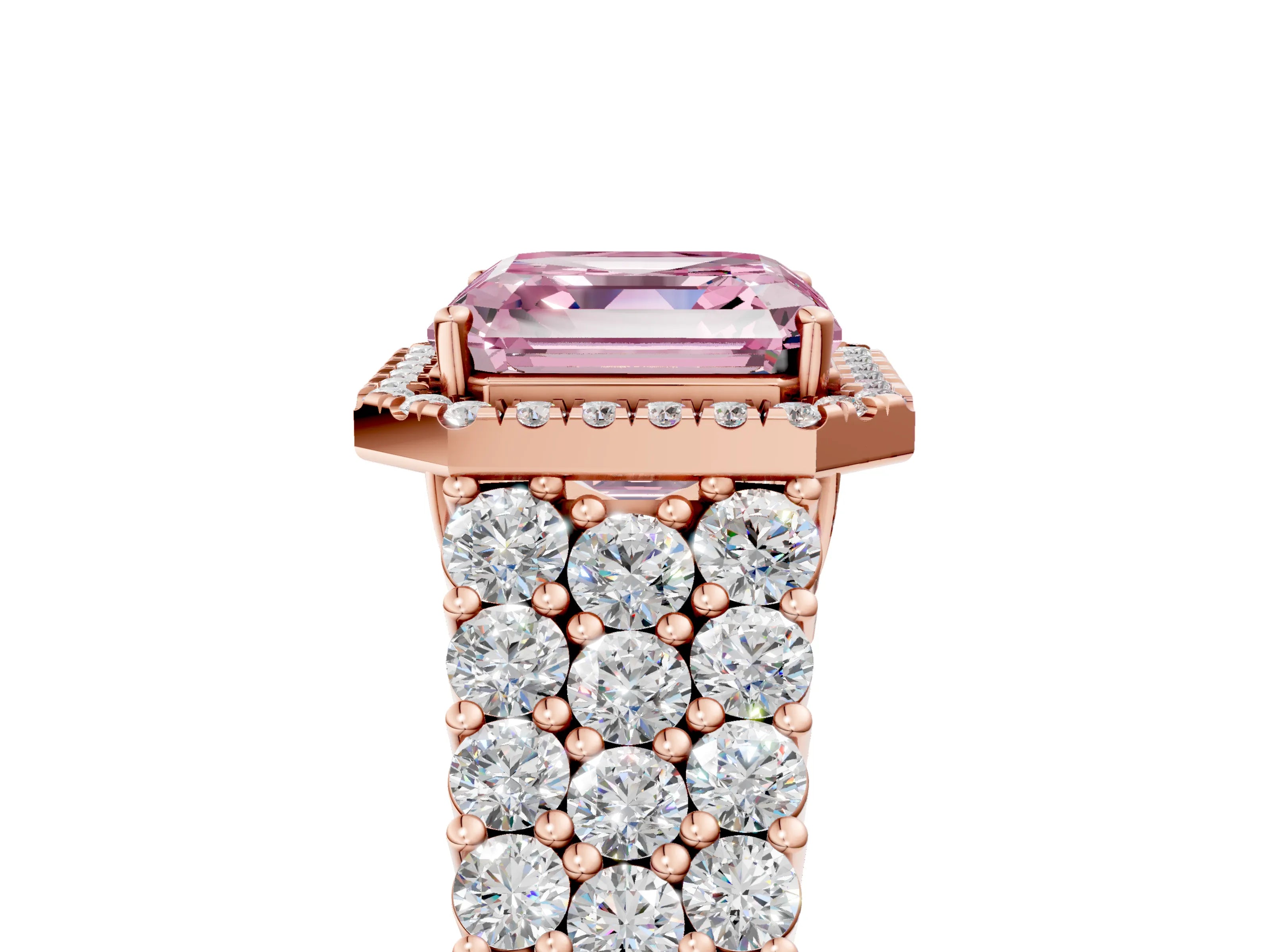 Rose gold Fancy Pink Asscher Cut Halo Pavé Diamond Engagement Ring with Split Shank and Four-Prong Setting_8