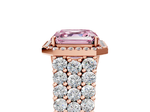 Rose gold Fancy Pink Asscher Cut Halo Pavé Diamond Engagement Ring with Split Shank and Four-Prong Setting_8