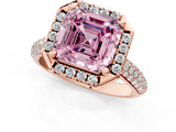 Rose gold Fancy Pink Asscher  Cut Halo Pave Band Four-Prong Setting Ring_1