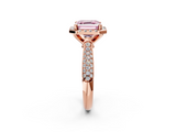 Rose gold Fancy Pink Asscher  Cut Halo Pave Band Four-Prong Setting Ring_2