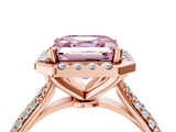 Rose gold Fancy Pink Asscher  Cut Halo Pave Band Four-Prong Setting Ring_4